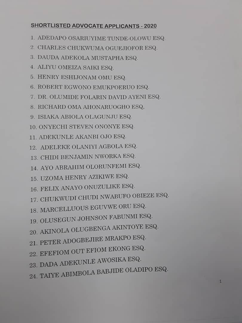 Prof. Owasonoye, Ojukwu, Akaraiwe, Obegolu, Idahosa, Awosika, Olajunju, Osigwe, Yahaya, others shortlisted for SAN rank