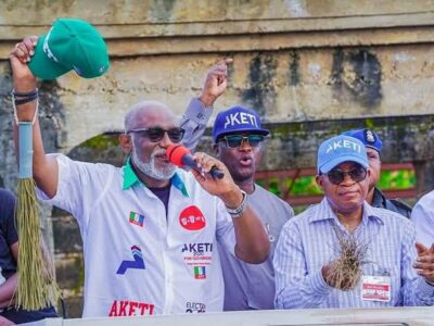 BREAKING: Akeredolu re-elected as Ondo Governor, defeats Jegede with 99,000 votes at the governorship election