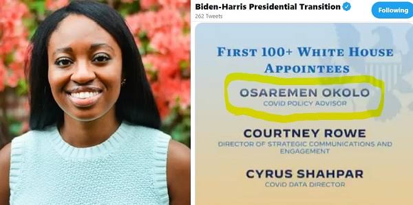 Biden names Nigerian-American Osaremen Okolo as COVID-19 Advisor