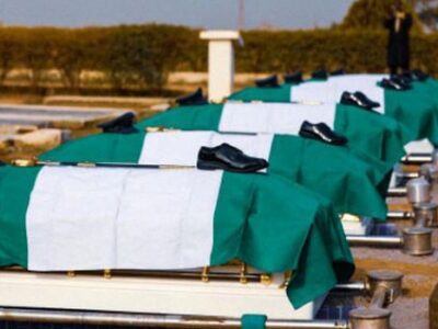 NAF Plane Crash: Tears as Beechcraft King Air 350 crew are buried in Abuja