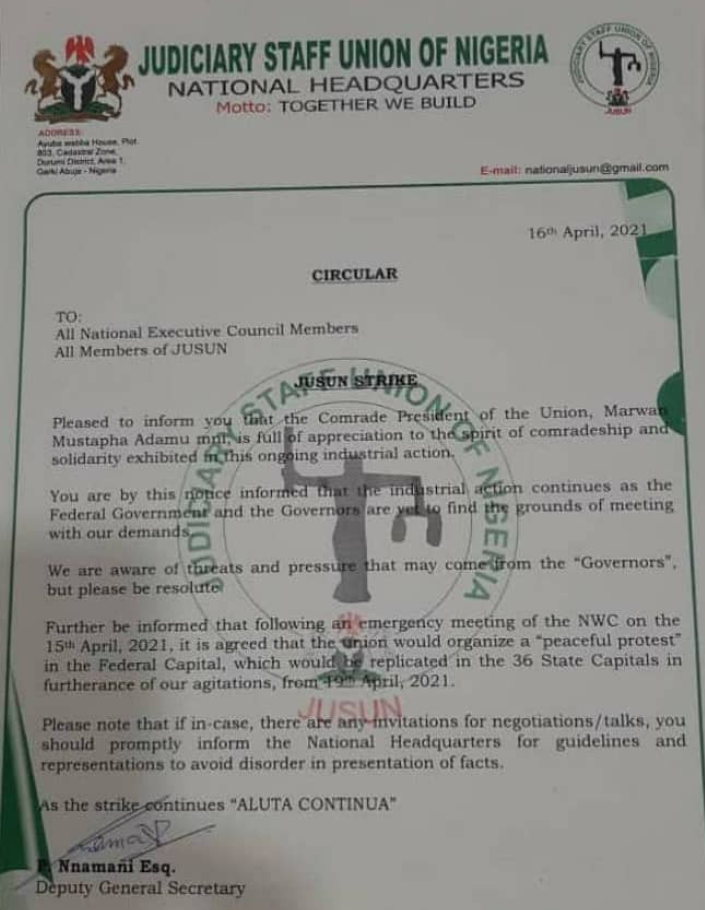 JUST IN: JUSUN sets April 19 for nationwide peaceful protest