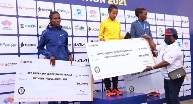 In the second place, women category Celestine Chepchirchir (Kenya) won, taking a cash reward of $20,000 while Desta Muluneh (Ethiopia) took third place with a cash prize of $15,000.