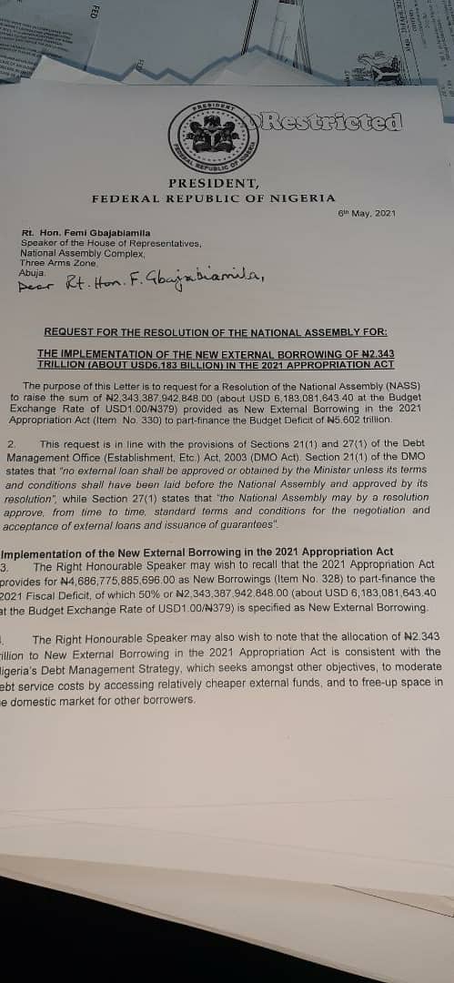 Also the Speaker of the House of Representatives, Femi Gbajabiamila, read the same letter from President Buhari to the lawmakers.