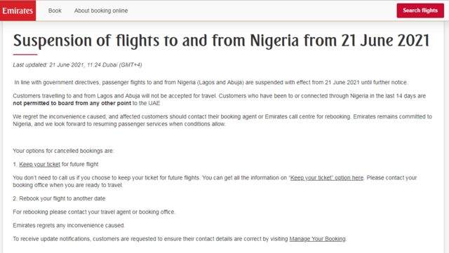 Emirates suspends Nigeria flights indefinitely