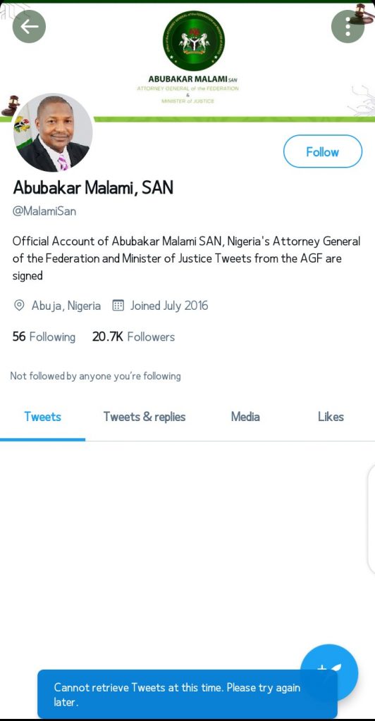 Malami deactivates Twitter account