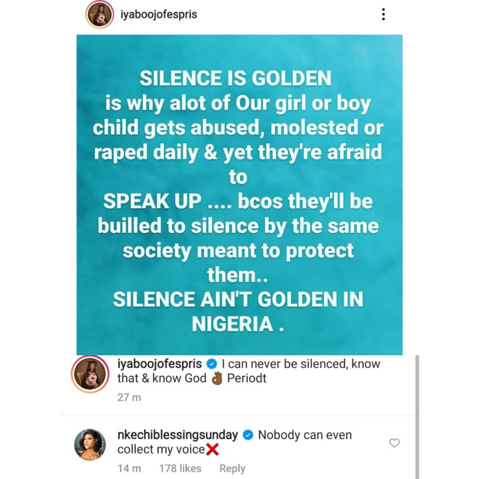 Iyabo Ojo took to Instagram with a post saying, “I can never be silenced, know that and know God.”