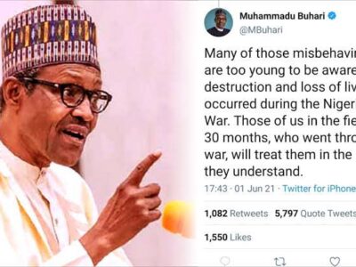 Twitter deletes Buhari’s controversial ‘civil war’ post