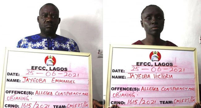 EFCC arrests couple over alleged N935m ponzi scheme in Lagos