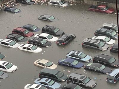Vehicles submerged on Lagos Island amid heavy downpour
