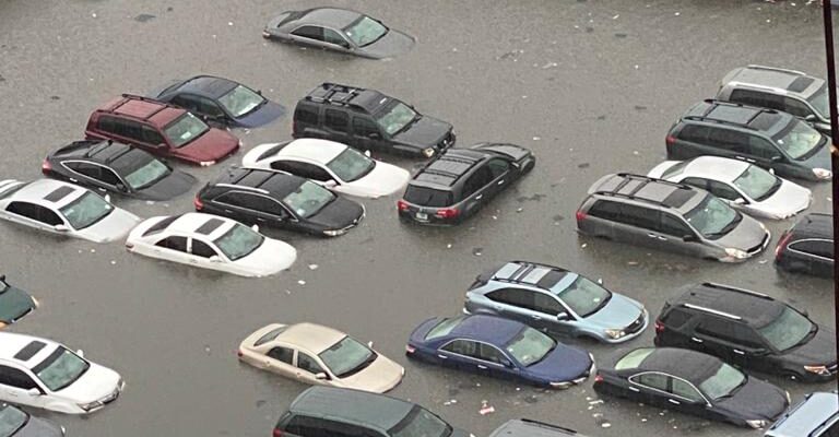 Vehicles submerged on Lagos Island amid heavy downpour