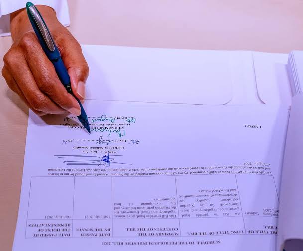 President Muhammadu Buhari has signed the Petroleum Industry Bill 2021 into law.