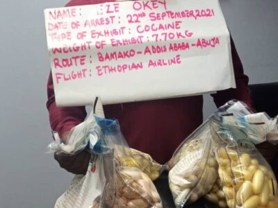 NDLEA arrests man with cocaine worth N2.3bn at Abuja airport