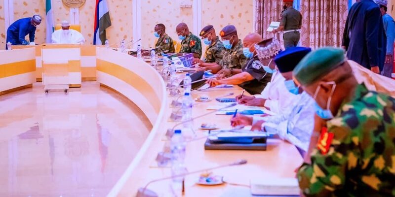 Buhari receives briefing from Security Chiefs, others