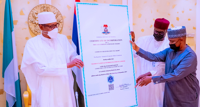President Buhari receives Certificate of Incorporation for NNPC