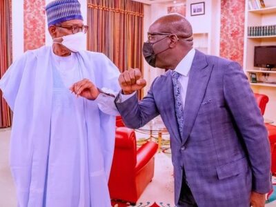 JUST IN: Buhari meets Obaseki in Aso Villa