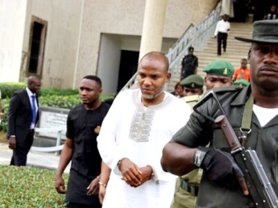 BREAKING: Nnamdi Kanu brought to court amidst tight security