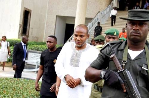BREAKING: Nnamdi Kanu brought to court amidst tight security