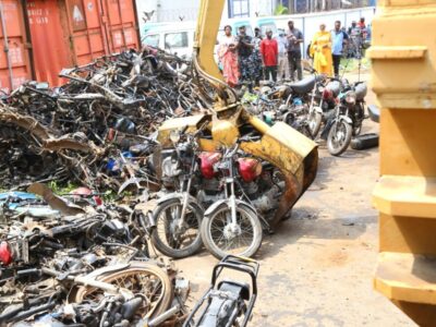 ‘Okadas being used for crime’: Lagos crushes over 400 motorcycles