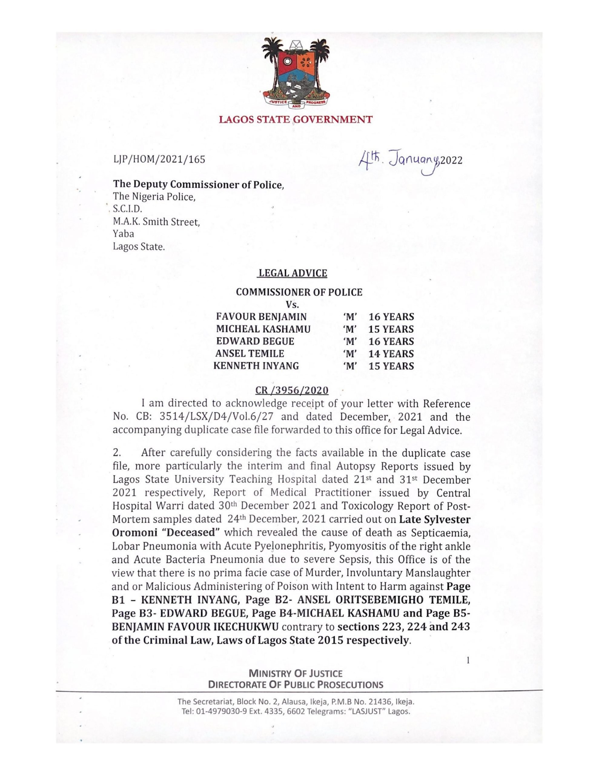 [JUST IN] Oromoni’s death: Lagos exonerates Dowen College students, officials