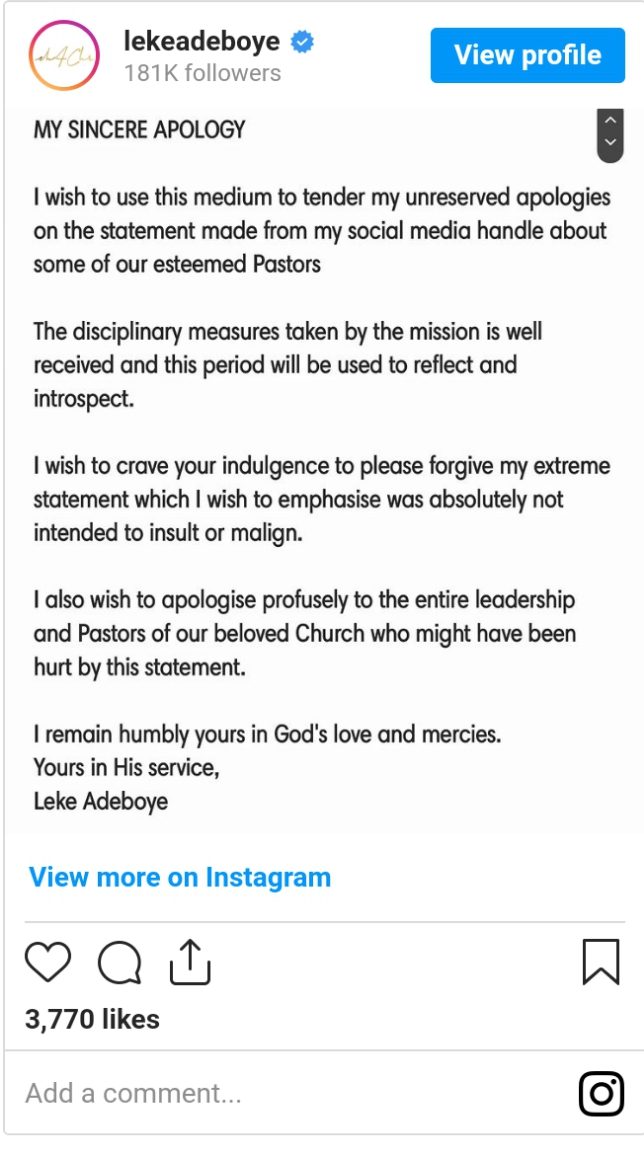 Adeboye’s son apologises for calling RCCG pastors goats