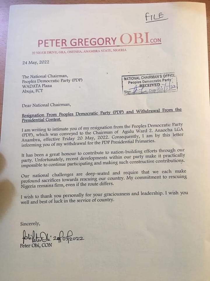 BREAKING: Peter Obi withdraws from PDP presidential primary, dumps party