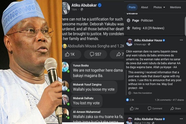 Alleged Blasphemy: Atiku distances self from deleted Facebook, Twitter posts