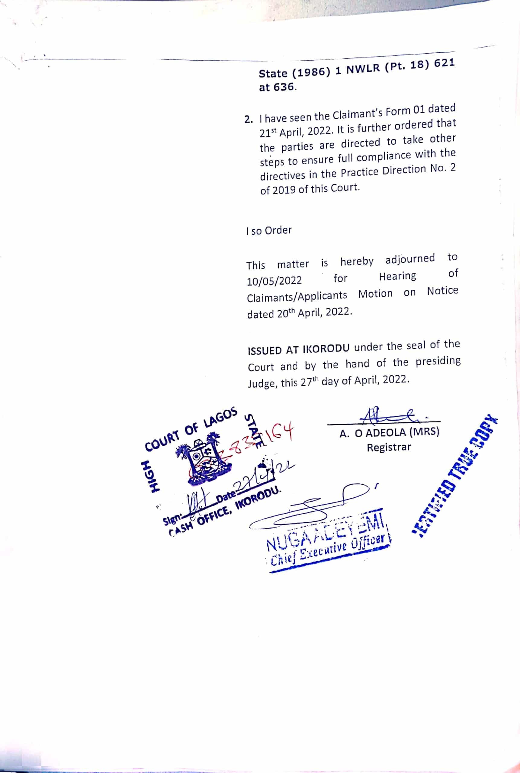 Court restrains Ayangbure of Ikorodu from removing Regun