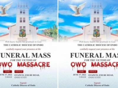 Catholic Church holds funeral mass for members killed in Owo