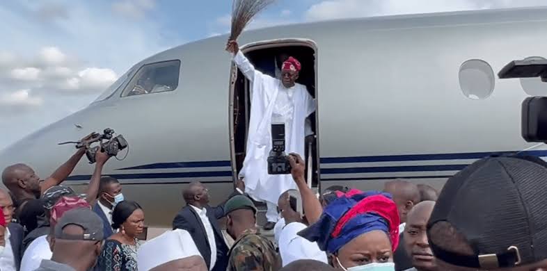 Tinubu arrives in Lagos after winning APC presidential ticket