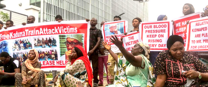 Relatives of Kaduna train attack victims’ protest in photos