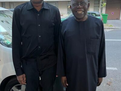 Otedola visits Tinubu in France, endorses him to become president
