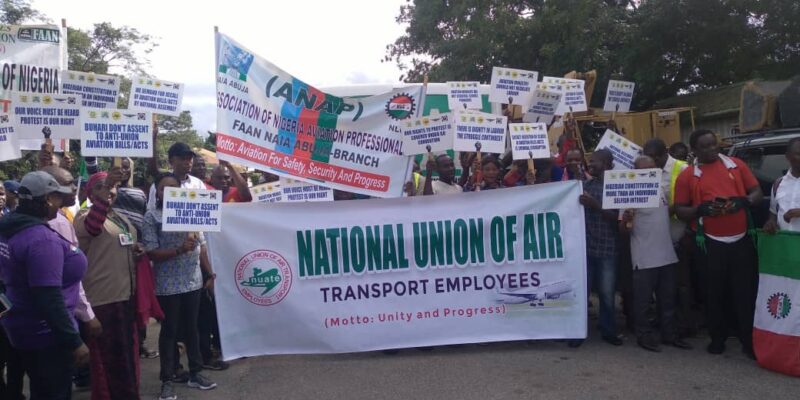 Airport workers protest, give FG 14-day ultimatum over aviation bills