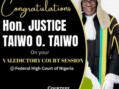 Valedictory court session for Justice Taiwo holds Sept 22