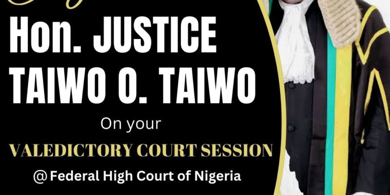 Valedictory court session for Justice Taiwo holds Sept 22