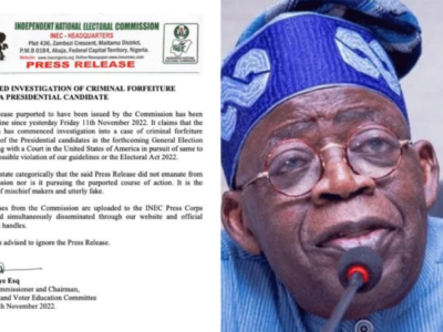 INEC dismisses statement claiming it is investigating Tinubu