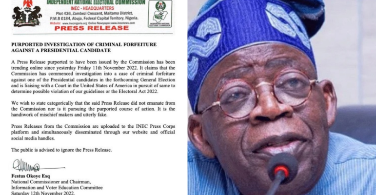 INEC dismisses statement claiming it is investigating Tinubu