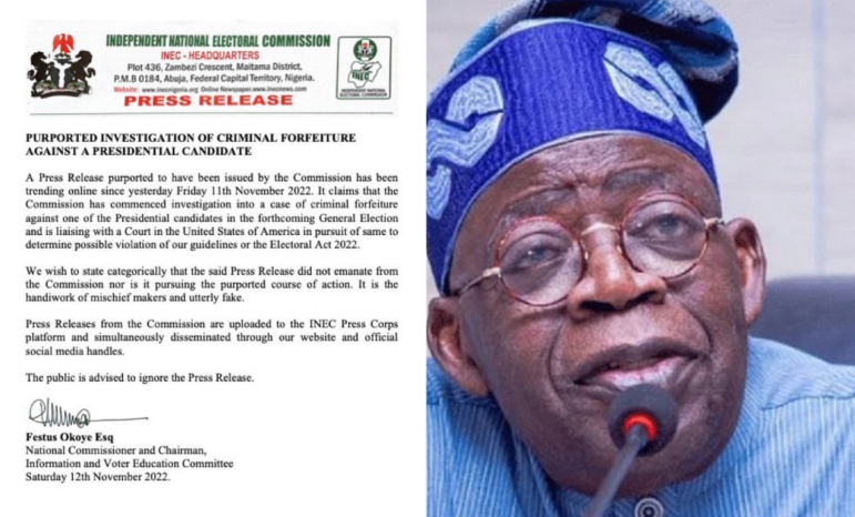 INEC dismisses statement claiming it is investigating Tinubu
