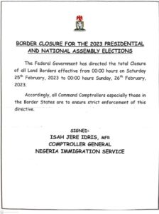 2023 Elections: Immigration boss Idris orders 24-hour border closure