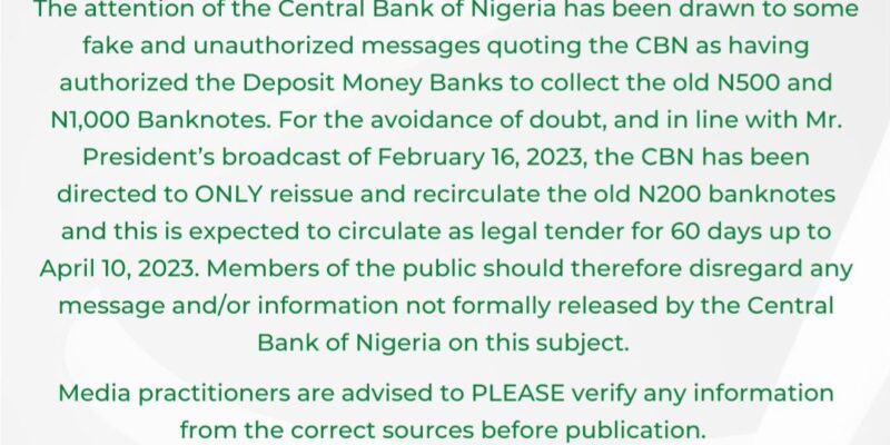 CBN denies directing nanks to collect old N500, N1,000 notes