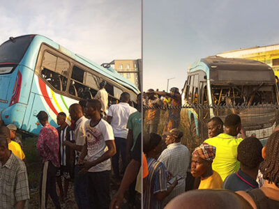 BREAKING: Two dead, several injured as train crushes govt bus in Lagos