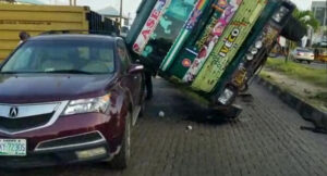 40-foot container crushes car in Lagos