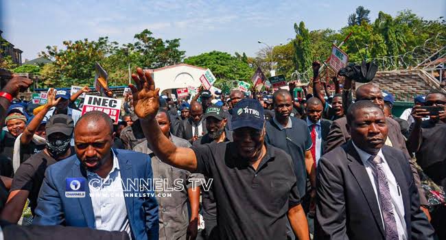 BREAKING: Atiku, PDP leaders storm INEC office, protest election outcome