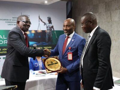 From left:Justice Taiwo O. Taiwo (RTD). Chief Of Staff to EFCC chairman Michael Ezekwe and NAJUC CHAIRMAN Gbenga Soyele