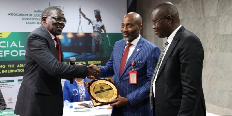 From left:Justice Taiwo O. Taiwo (RTD). Chief Of Staff to EFCC chairman Michael Ezekwe and NAJUC CHAIRMAN Gbenga Soyele