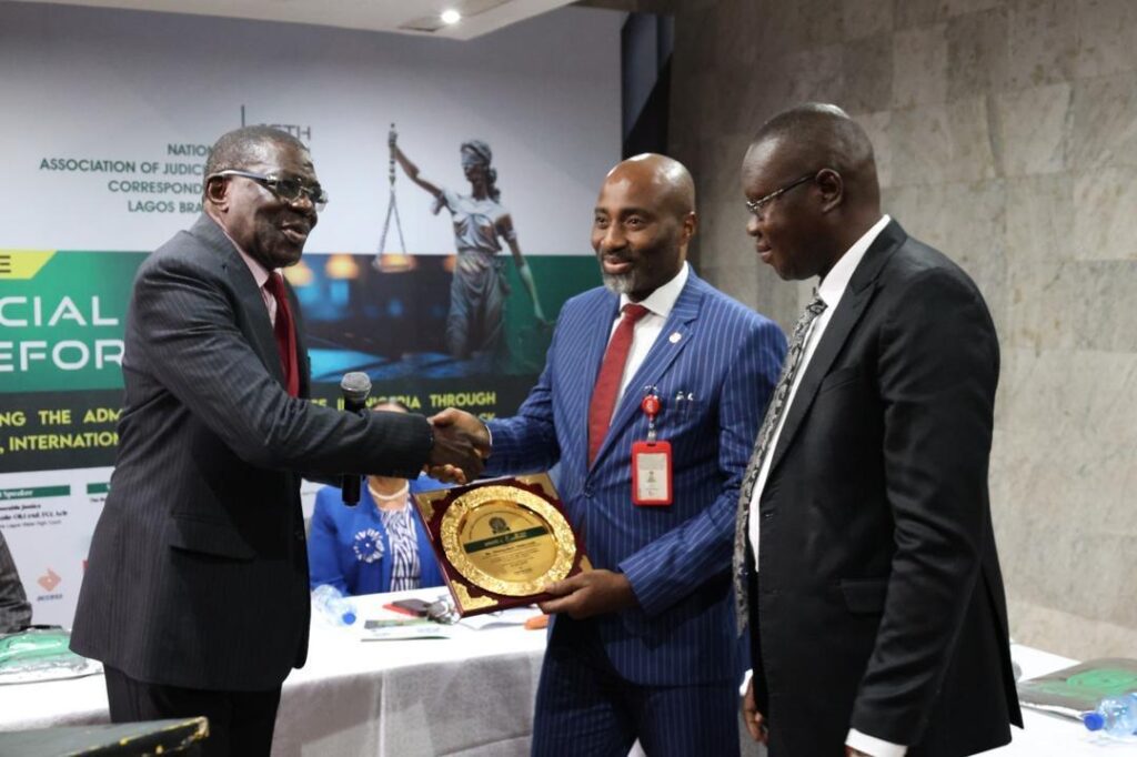 From left:Justice Taiwo O. Taiwo (RTD). Chief Of Staff to EFCC chairman Michael Ezekwe and NAJUC CHAIRMAN Gbenga Soyele